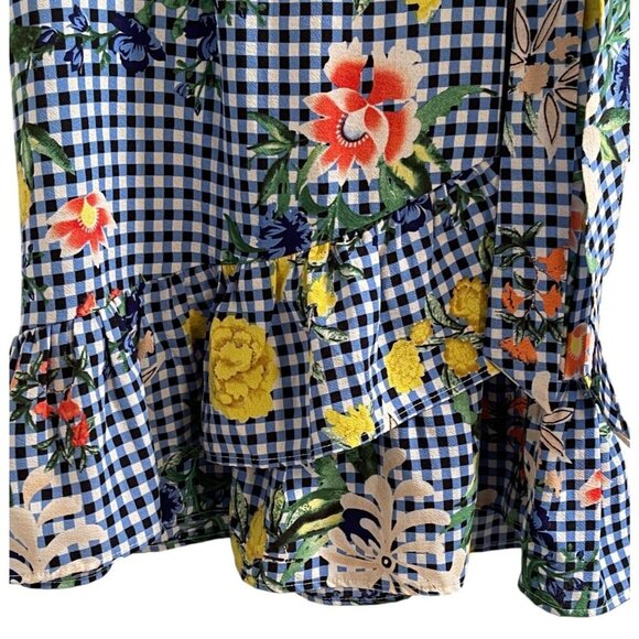 Hayden Los Angeles Gingham & Floral Faux Wrap Dress with Tie Waist – Size M - Picture 10 of 10